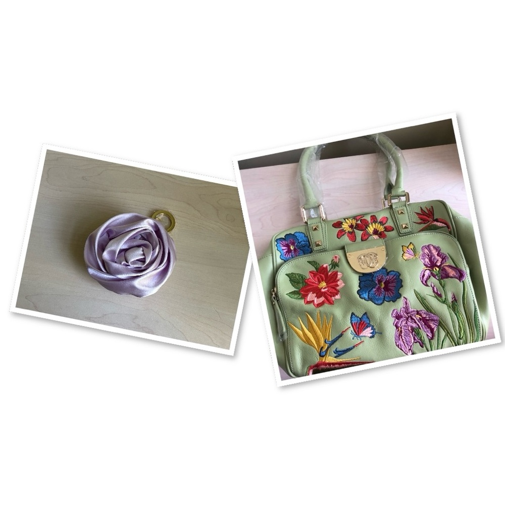 Sale! New Sharif Celadon Leather Embroidered Floral Bag & VS Rose Purse